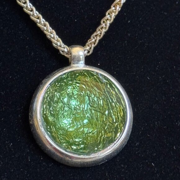 East 5Th Silver-Tone Necklace & Earrings Set With Green Textured Glass Pendant - Picture 3 of 9